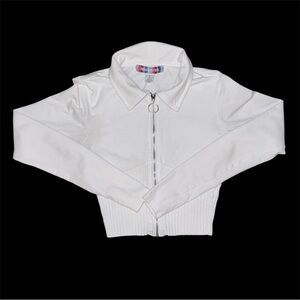 UO White O-Ring Cropped Zip-Up Jacket